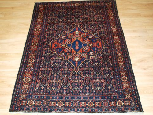Antique Senneh Rug, Single Medallion with Heratti Design, Circa 1900