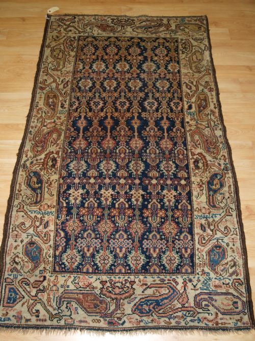 Antique Kurdish Rug with Large Wild Boteh Design Border, Soft Colours, Circa 1900.