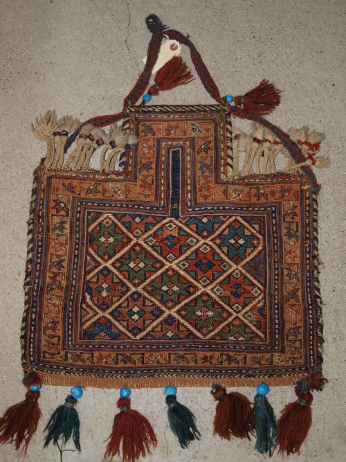 Antique Salt Bag by the Afshar Tribe, Soumak Work, Superb. Late 19th Century.