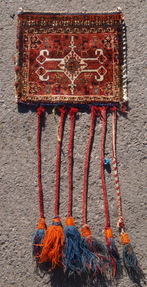 Antique South West Persian Qashqai Chanteh with Plain Weave Back and Tassels, Circa 1900/20.