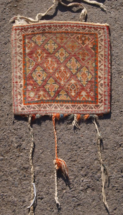 Old South West Persian Qashqai Chanteh with Plain Weave Back and Tassels, Circa 1920.