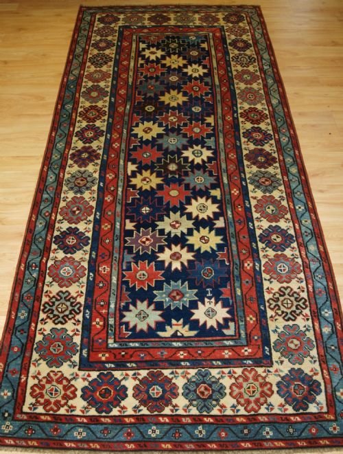 Antique Caucasian Talish Long Rug with Star Design, Superb Colours, Mid 19th Century.