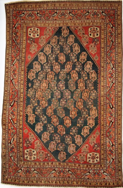 Antique South West Persian Qashqai Kashkuli Rug, Boteh Design on Rare Green Ground, Circa 1880.