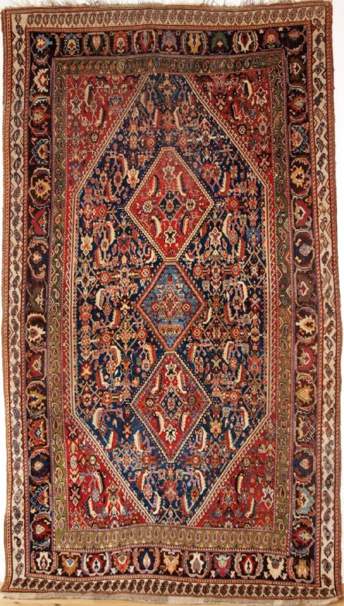Antique South West Persian Qashqai Kashkuli Rug with Triple Medallion Design, Circa 1880.