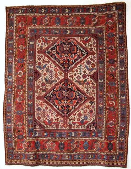 Antique South West Persian Khamseh Tribal 'Bird' Rug, Circa 1880.