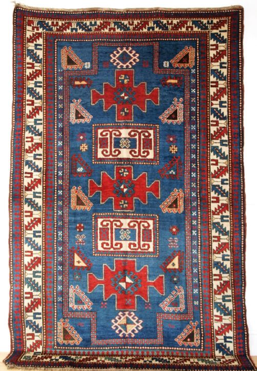 Antique Caucasian Karachop Kazak with Blue Ground, Outstanding Colour, Circa 1890.