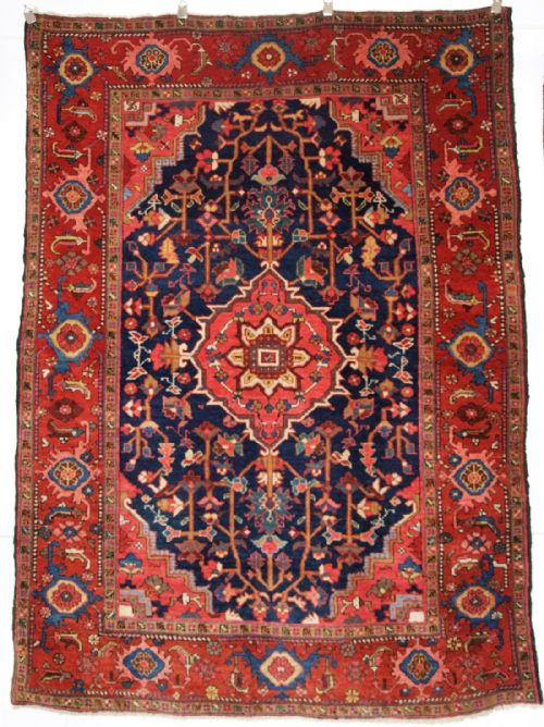 Antique Persian Heriz Rug of Scarce Small Size, Superb Colour, Circa 1900.
