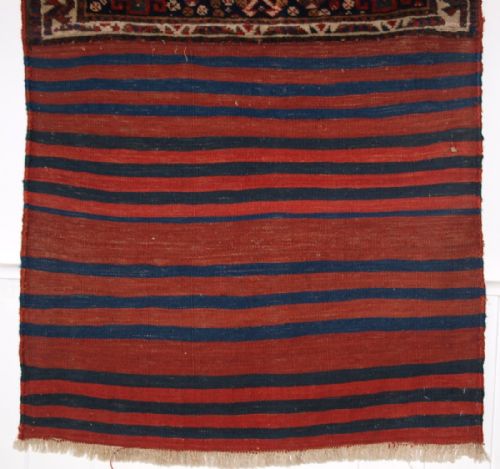 fig 1. ANTIQUE QASHQAI SADDLE BAG WITH STRIPPED PLAIN WEAVE BACK, CIRCA 1900.