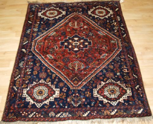 Old Shiraz Region Rug, Qashqai or Khamseh Weavers, Traditional Design, Circa 1920.
