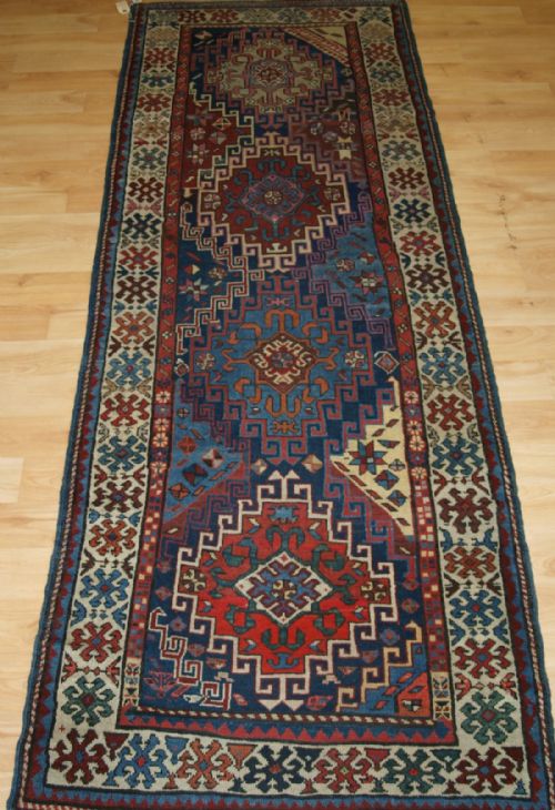 Antique Caucasian Kazak Runner of Small Size, Superb Colours, Circa 1880.
