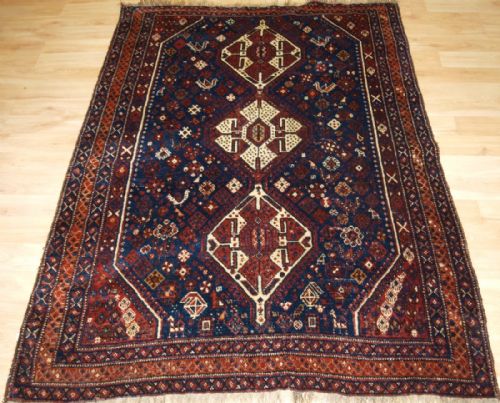 Antique South West Persian Tribal Rug, Shiraz Region, Many Tribal Design Elements, Circa 1900.