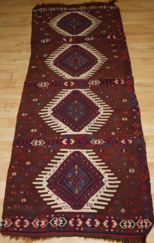 Antique Turkish Hakkari Kilim, South East Anatolia, Beautiful Design, Late 19th Century.