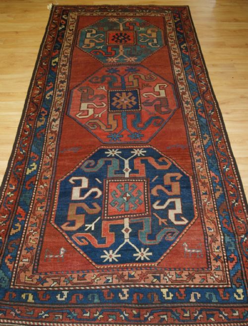 Antique Caucasian Karabagh Village Rug with Cloud Band Kazak Design, Circa 1880.