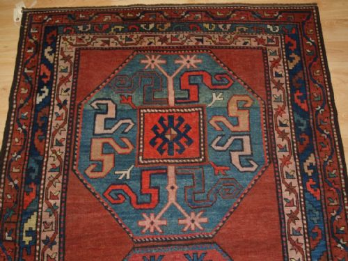 fig 1. ANTIQUE CAUCASIAN KARABAGH VILLAGE RUG WITH CLOUD BAND KAZAK DESIGN, CIRCA 1880.