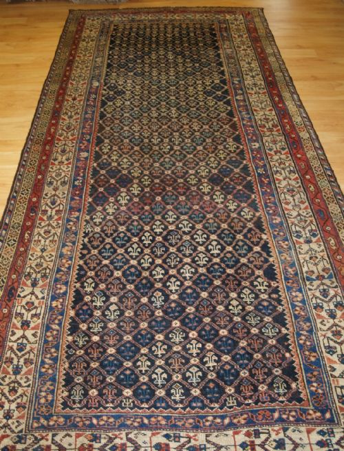 Antique North Persian Kurdish Long Rug or Kelleh, Fine Shrub Lattice Design, Circa 1900.