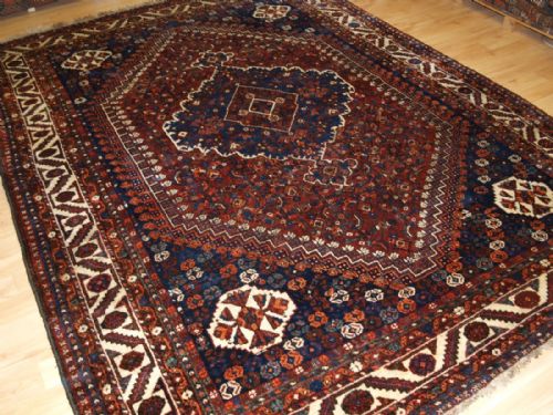 Old Shiraz Region Carpet with Tribal Design, Great Condition, Circa 1920.