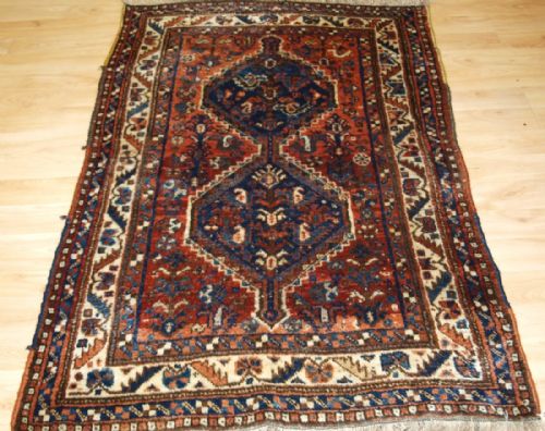 Old South West Persian Tribal Rug, Shiraz Region, Linked Medallion Design, Good Colours, Circa 1920