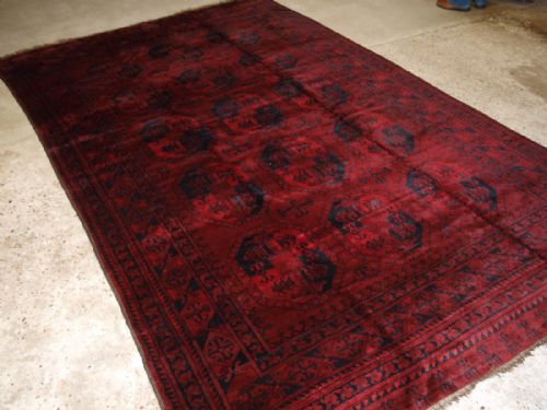 Old Traditional Afghan Ersari Village Carpet, Very Deep Rich Red Colour, Superb Condition, Circa 1920.