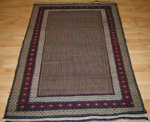 Old Afghan Baluch Kilim in Weft Work, Unusual Colour Combination, Fine Design, Circa 1920.