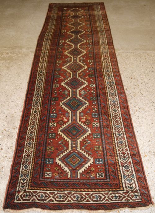 Old North West Persian Kurdish Runner, Hard Wearing, Teracotta Red, Circa 1920.