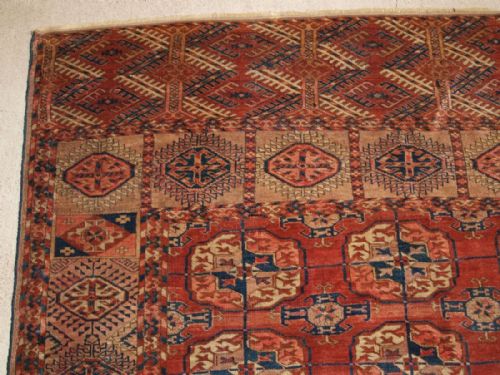 fig 1. ANTIQUE TEKKE TURKMEN MAIN CARPET, VERY SOFT RED COLOUR, GOOD LARGE SIZE, CIRCA 1880.