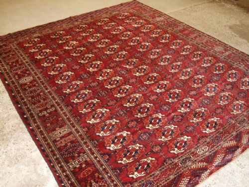 Antique Tekke Turkmen Main Carpet, Small Square Size, Superb Border Design, Great Colour, Circa 1880.