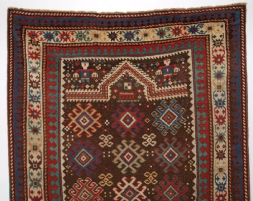 fig 1. ANTIQUE CAUCASIAN KARABAGH REGION PRAYER RUG, HUMAN FIGURES, CIRCA 1880.