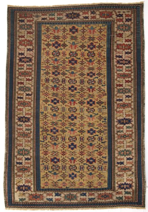 Antique Caucasian Kuba Rug with Yellow Ground, Very Fine Weave, Circa 1880.