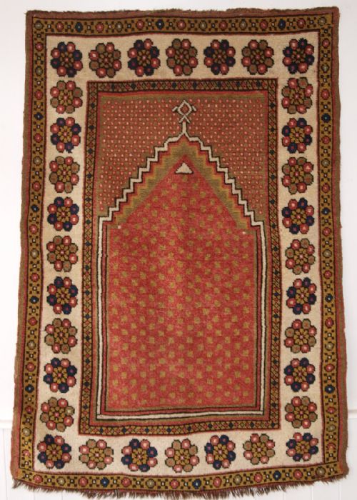 Antique Turkish Manastir Prayer Rug, Minimalistic Design with Soft Colours, Circa 1900.