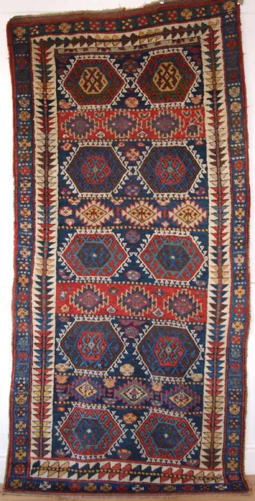 Antique Sanjabi Kurdish Long Rug, Thick Heavy Pile, Great Colours, Circa 1880.