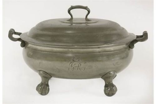 Antique English Pewter Soup Tureen, King George IV Coronation Banquet Service, by Thomas Alderson, Circa 1821.