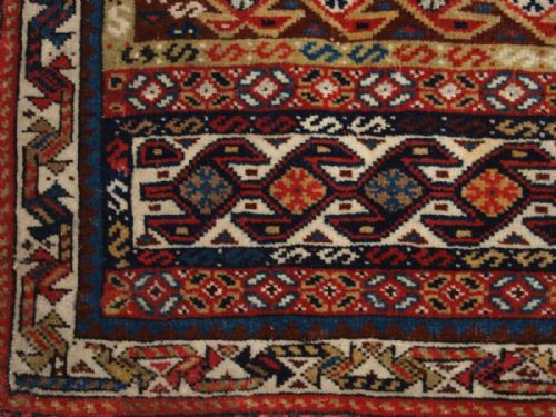 fig 1. ANTIQUE PERSIAN TRIBAL QASHQAI BAG FACE, STUNNING BANDED DESIGN, GREAT COLOURS, PLAIN WEAVE BACK, CIRCA 1900