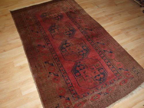 Old Afghan Village Rug of Traditional Design, Soft Rose Red Colour, Circa 1920.
