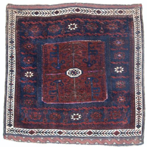 Antique Baluch Saddle Bag Face, 'Star in Octagon Design', Silk Highlights Throughout, Circa 1880.