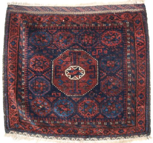 Antique Baluch Saddle Bag Face, 'Star in Octagon Design', Scarce Small Size, Circa 1880.