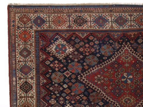 fig 1. ANTIQUE QASHQAI RUG, SHEKARLU BORDER, TRIPLE MEDALLION, SUPERB. CIRCA 1860.