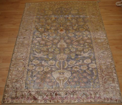 Antique Turkish Kayseri Silk Rug, Floral Design with Birds, Late 19th Century.