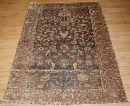 fig 1. ANTIQUE TURKISH KAYSERI SILK RUG, FLORAL DESIGN WITH BIRDS, LATE 19TH CENTURY.