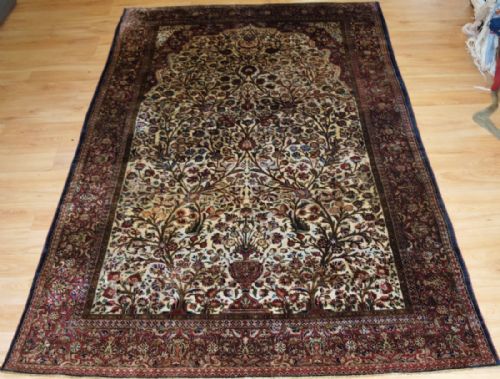 Antique Silk 'Souf' Kashan Prayer Rug, Circa 1900.
