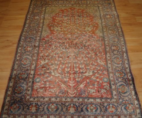 Old Turkish Kayseri 'Art Silk' Rug, Tree of Life Prayer Design, Circa 1920.