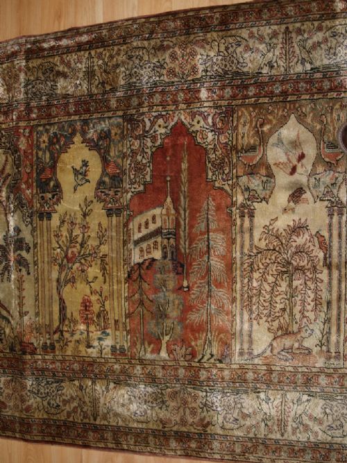 fig 2. OLD TURKISH KAYSERI 'ART SILK' RUG, PRAYER SAF DESIGN, BIRDS & ANIMALS, CIRCA 1920.