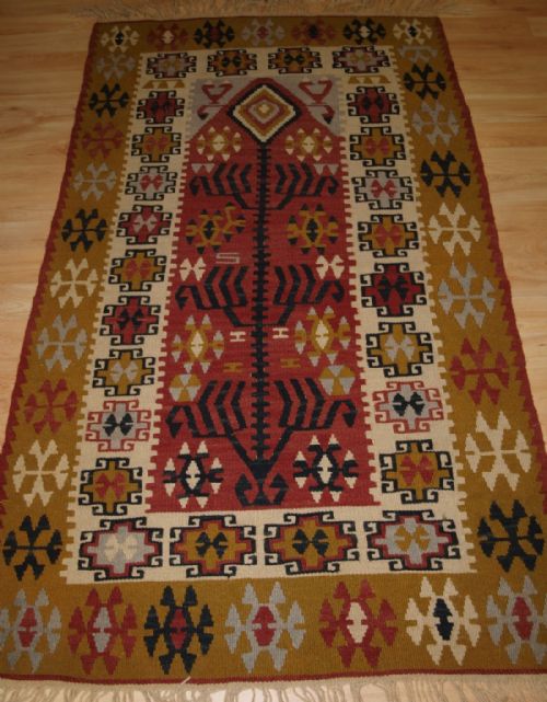 Old Turkish Kayseri Prayer Kilim, Wonderful Colour, Traditional Design, Circa 1920.