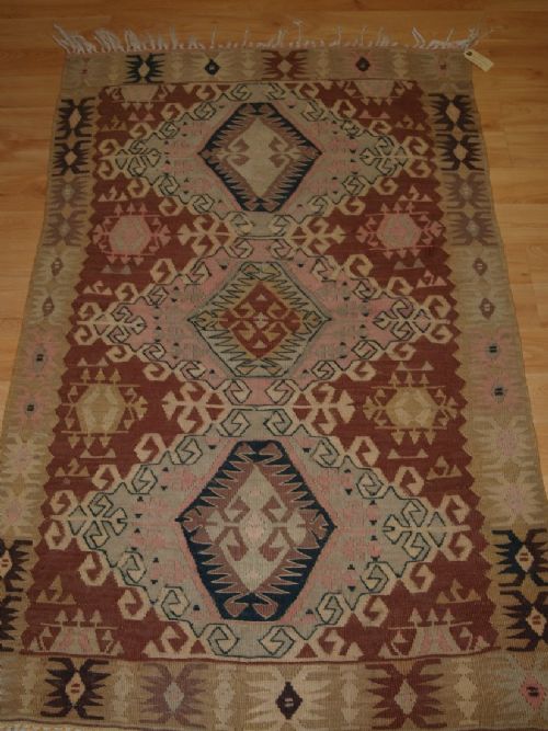 Old Turkish Kayseri Kilim, Wonderful Soft Colours, Small Size, Circa 1920.