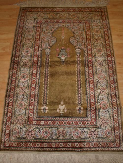 Old Turkish Kayseri 'Art Silk' Prayer Rug, Traditional Prayer Design, Good Colours, Circa 1920/30.