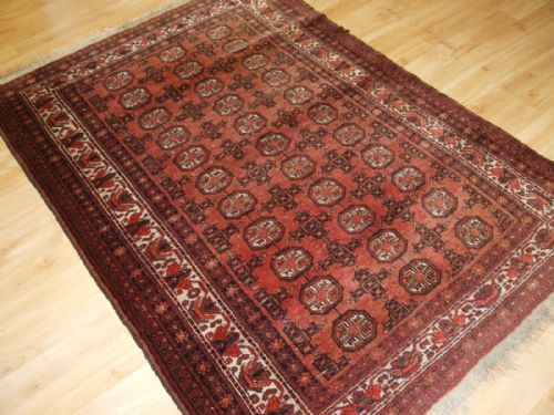 Old Afghan Village Rug with Turkmen Design, Soft Colours, Circa 1920.