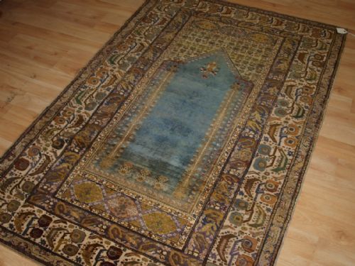 Antique Turkish Ghiordes Prayer Rug, Sky Blue Field, Circa 1900/20.