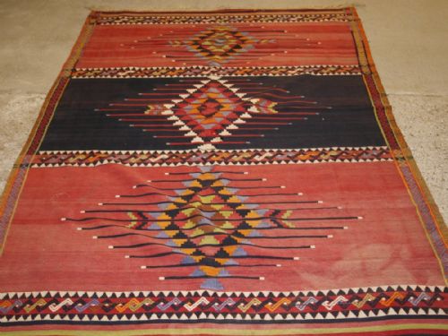 Old Caucasian Kilim Rug, Striking Design with Soft Faded Colours. Circa 1920.