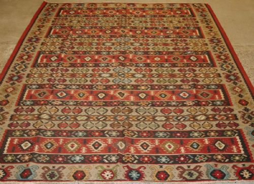 Old Turkish Sarkoy Kilim Rug, Traditional Banded Design, Soft Colours, Circa 1920.