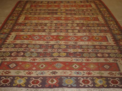 Old Turkish Sarkoy Kilim Rug, Traditional Banded Design, Very Soft Colours, Circa 1920.