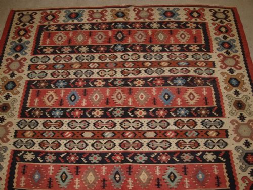 fig 1. OLD TURKISH SARKOY KILIM RUG, TRADITIONAL BANDED DESIGN, VERY SOFT PINK COLOURS, CIRCA 1920.